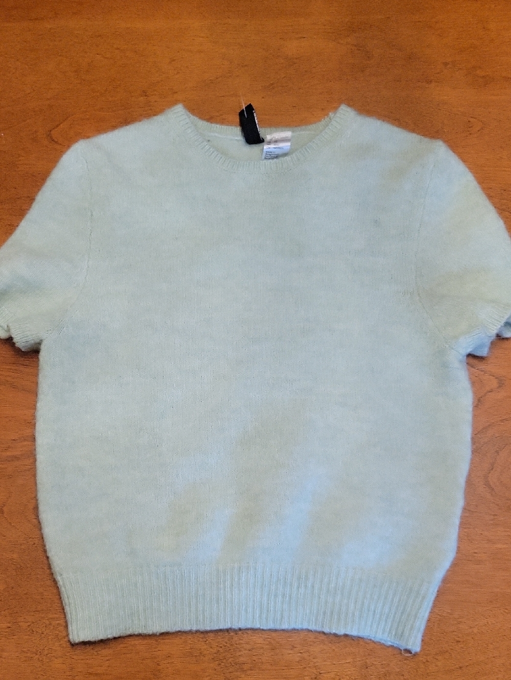 H&M Light Sage Fuzzy Short Sleeve Knit Sweater | XS